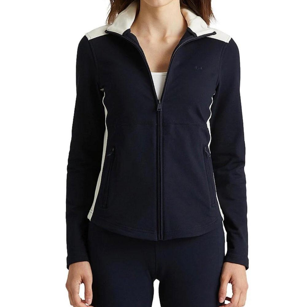 NWT Lauren Ralph Lauren Color Block  Zip Front Cotton Blend Jacket - Picture 2 of 9